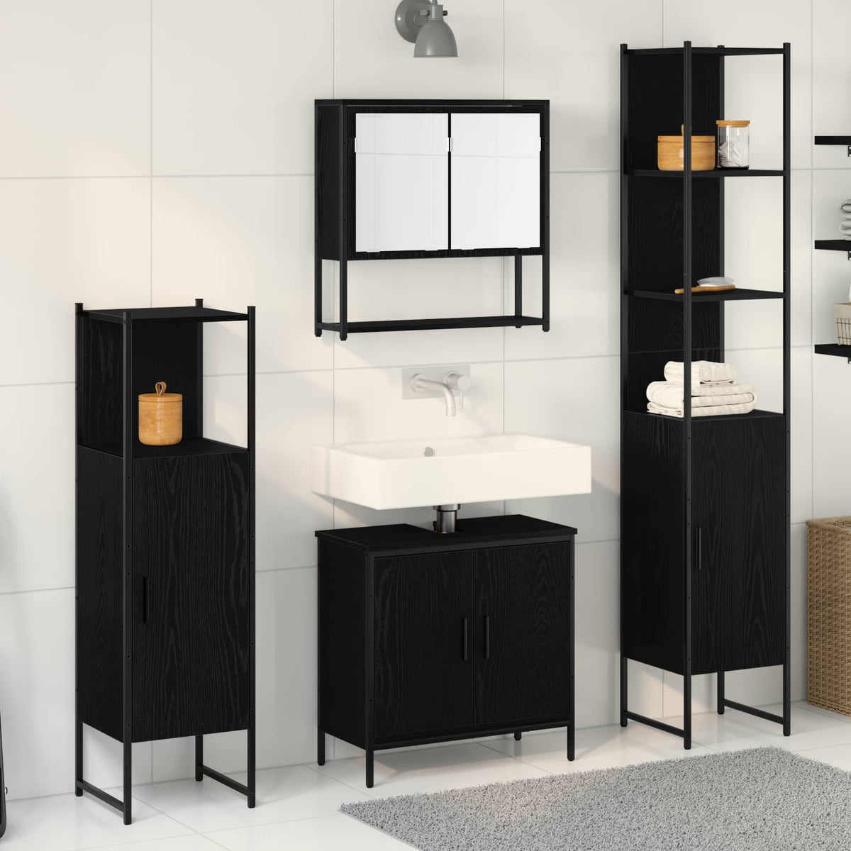 Ensemble de mobilier de salle de bain 4 pc Noir