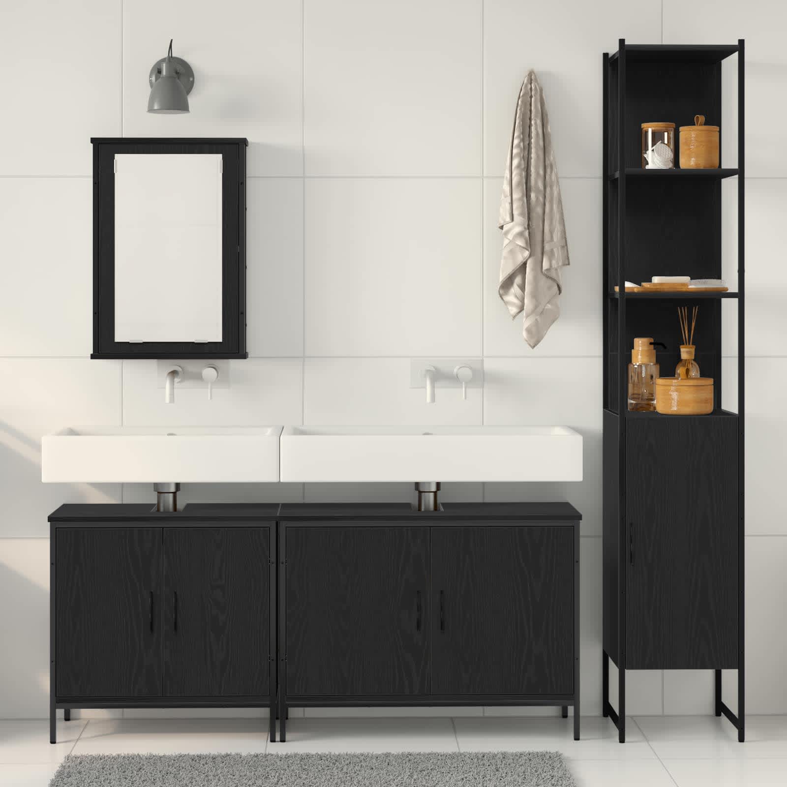 Ensemble de mobilier de salle de bain 4 pièces Noir