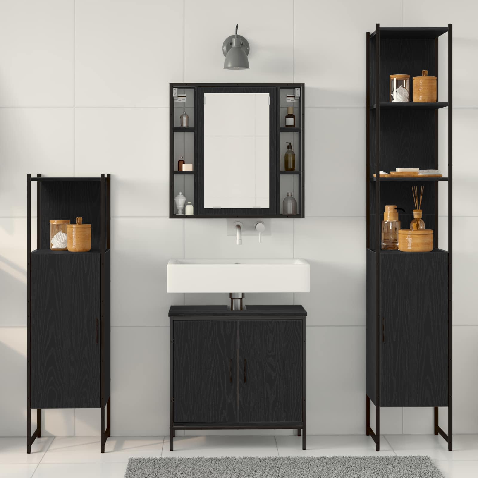 Ensemble de mobilier de salle de bain 4 pièces Noir