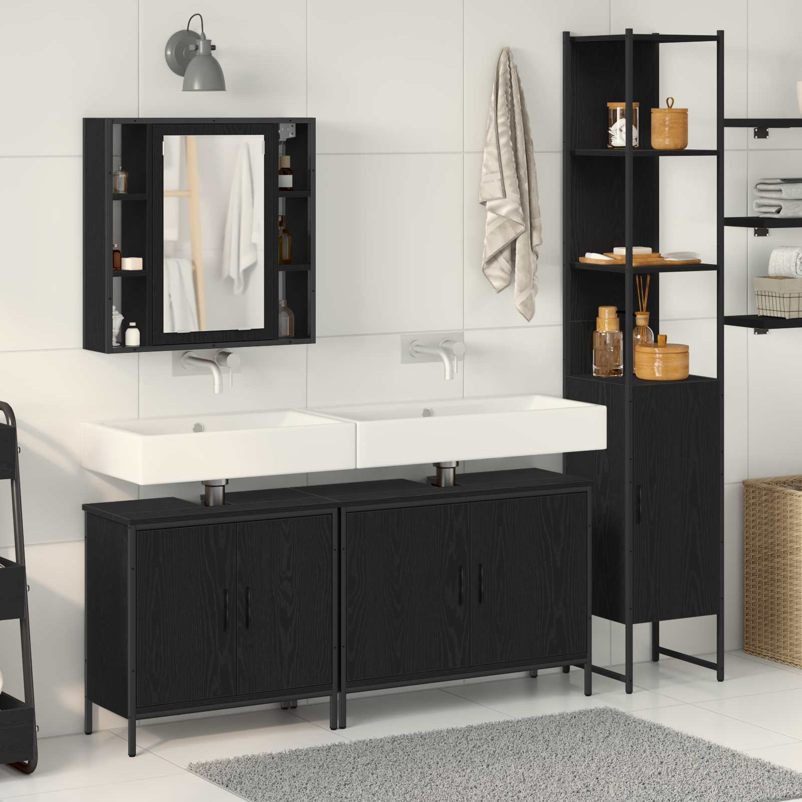 Ensemble de mobilier de salle de bain 4 pièces Noir