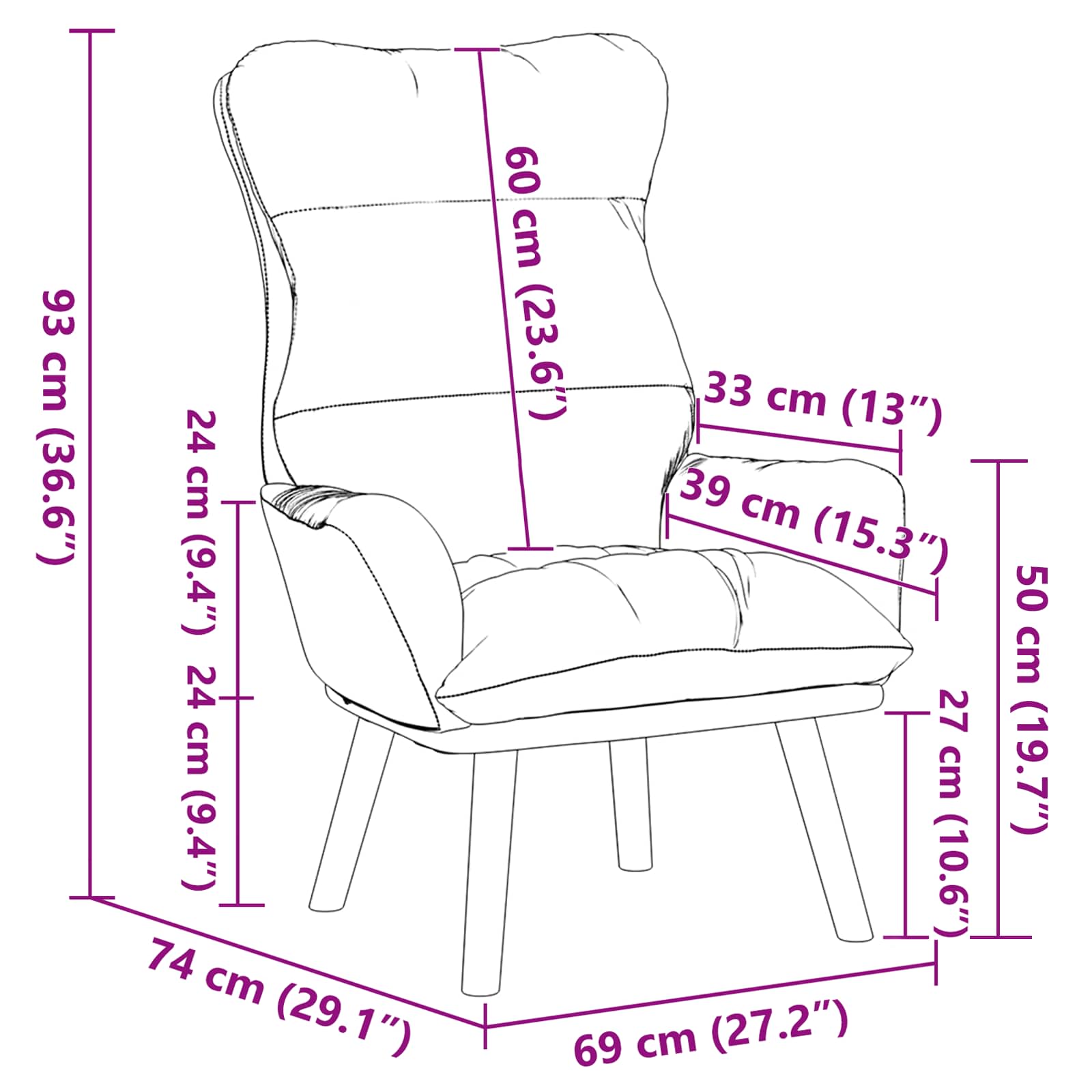 fauteuil Gris foncé 69 x 74 x 93 cm Velours - XIOS