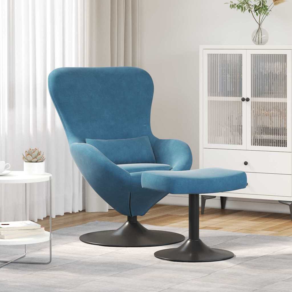 Chaise Œuf avec Pouf with Footstool Bleu Velours - XIOS