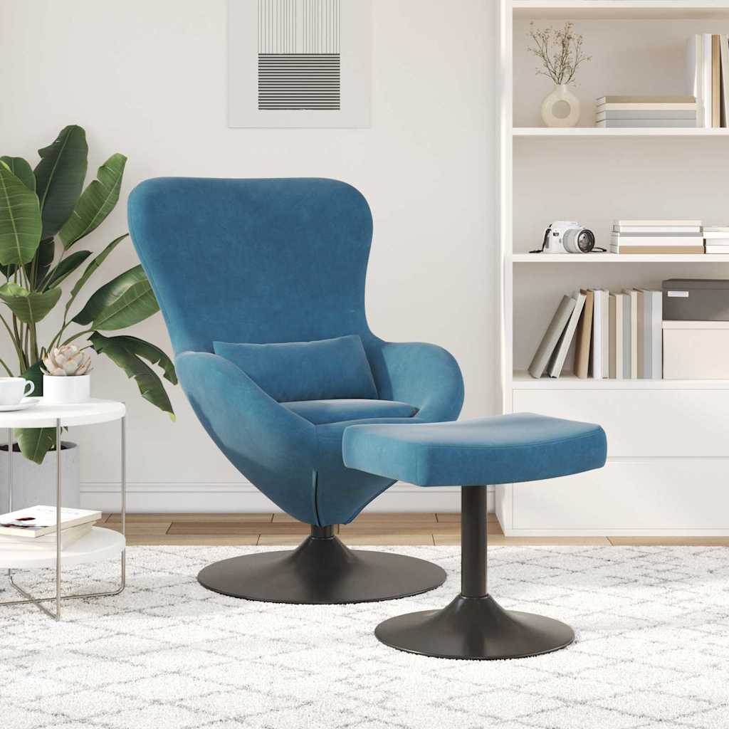 Chaise Œuf avec Pouf with Footstool Bleu Velours - XIOS