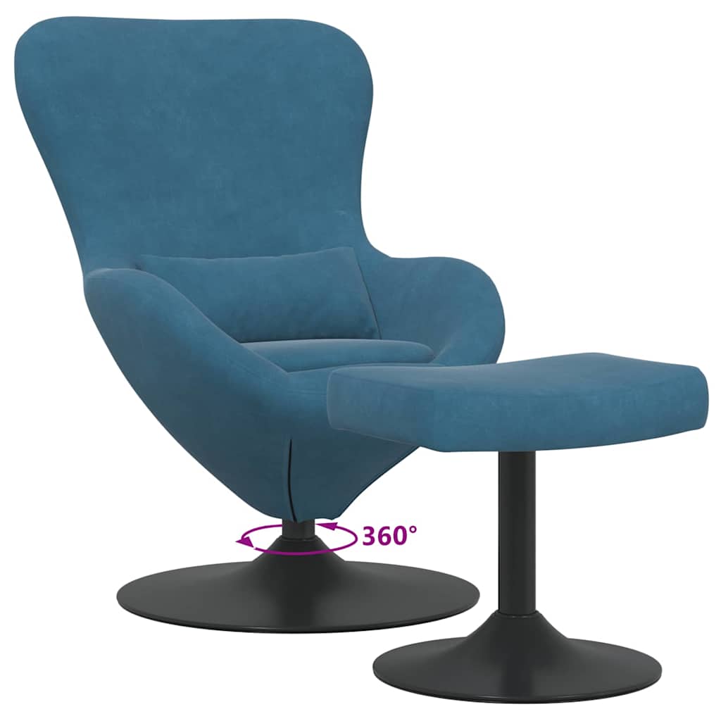 Chaise Œuf avec Pouf with Footstool Bleu Velours - XIOS