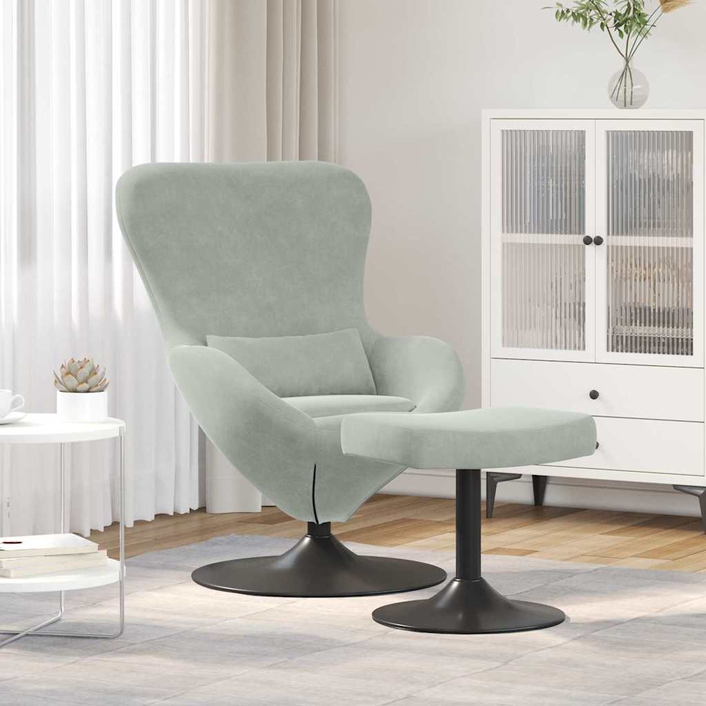 Chaise Œuf avec Pouf Gris clair 63 x 73 x 90 cm Velours - XIOS
