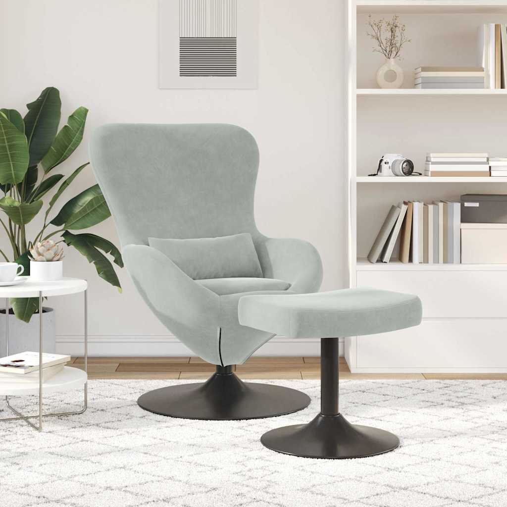 Chaise Œuf avec Pouf Gris clair Velours