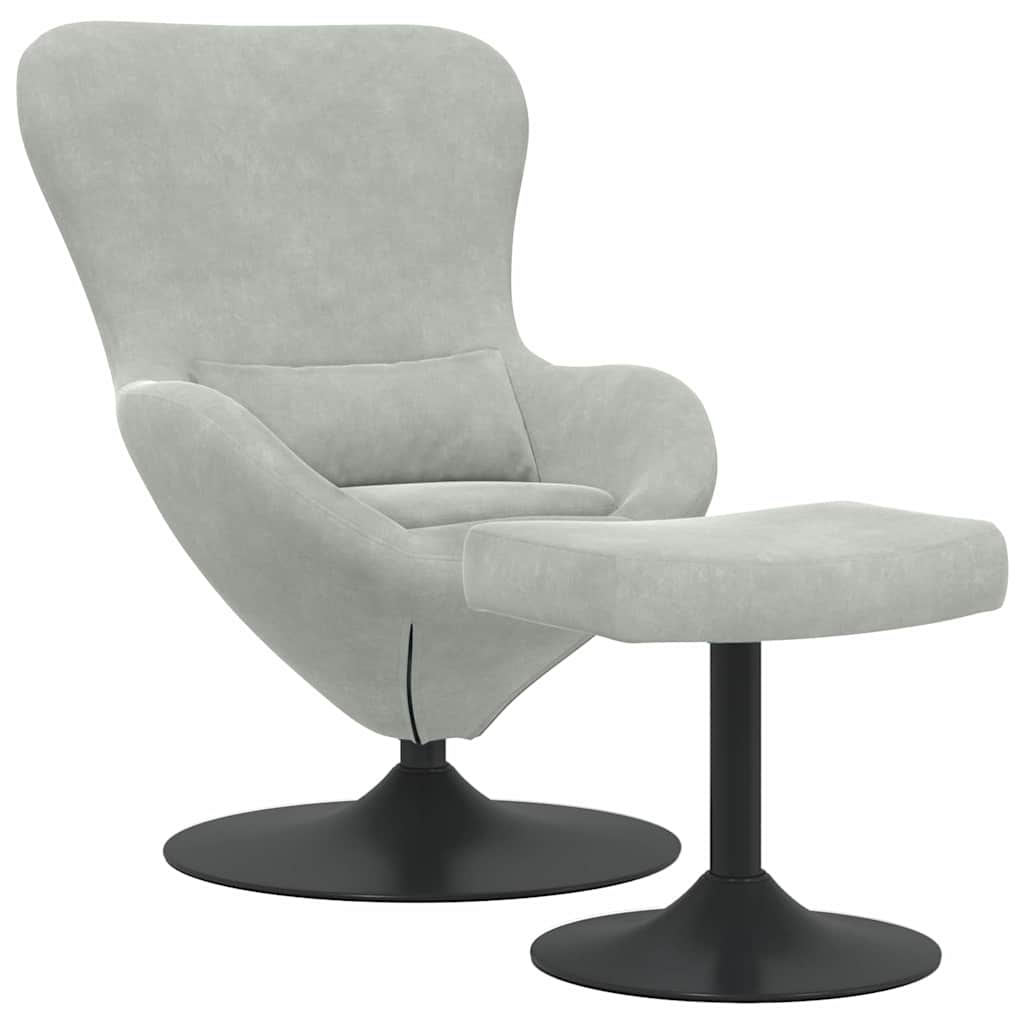 Chaise Œuf avec Pouf Gris clair Velours