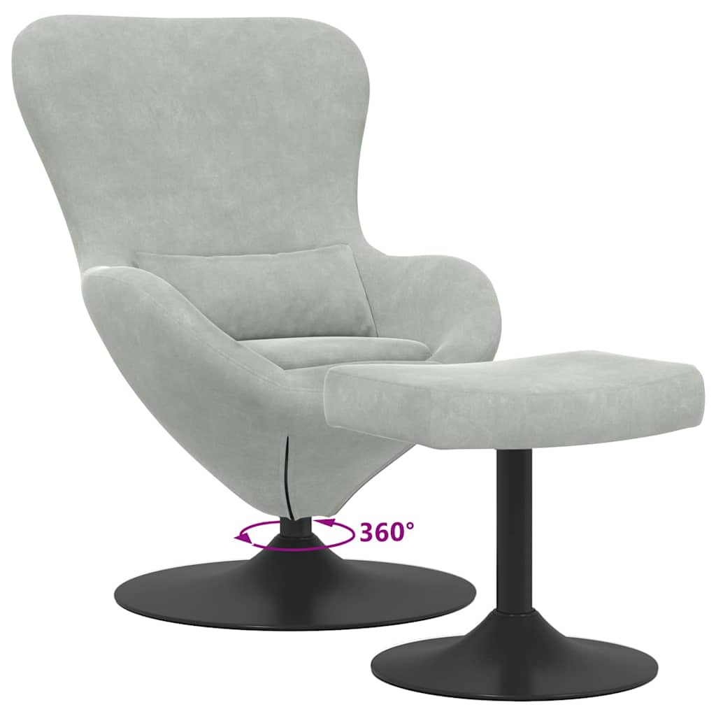 Chaise Œuf avec Pouf Gris clair Velours