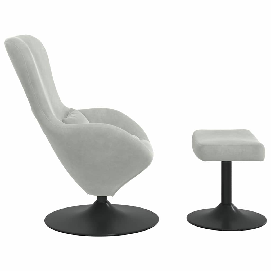 Chaise Œuf avec Pouf Gris clair Velours