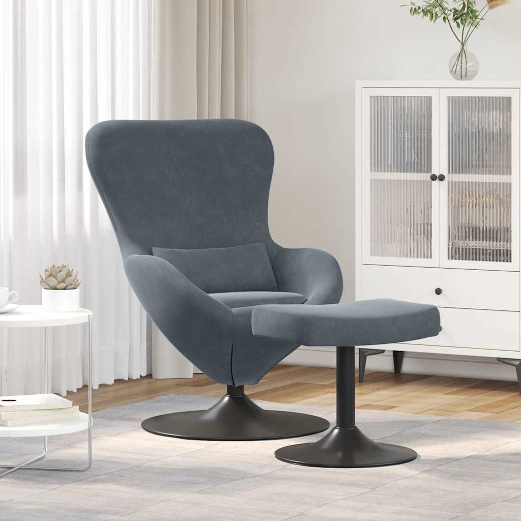 Chaise Œuf avec Pouf Gris foncé Velours - XIOS