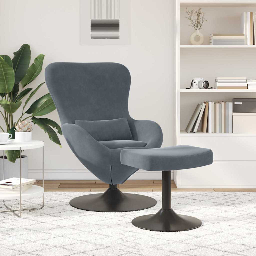 Chaise Œuf avec Pouf Gris foncé Velours - XIOS