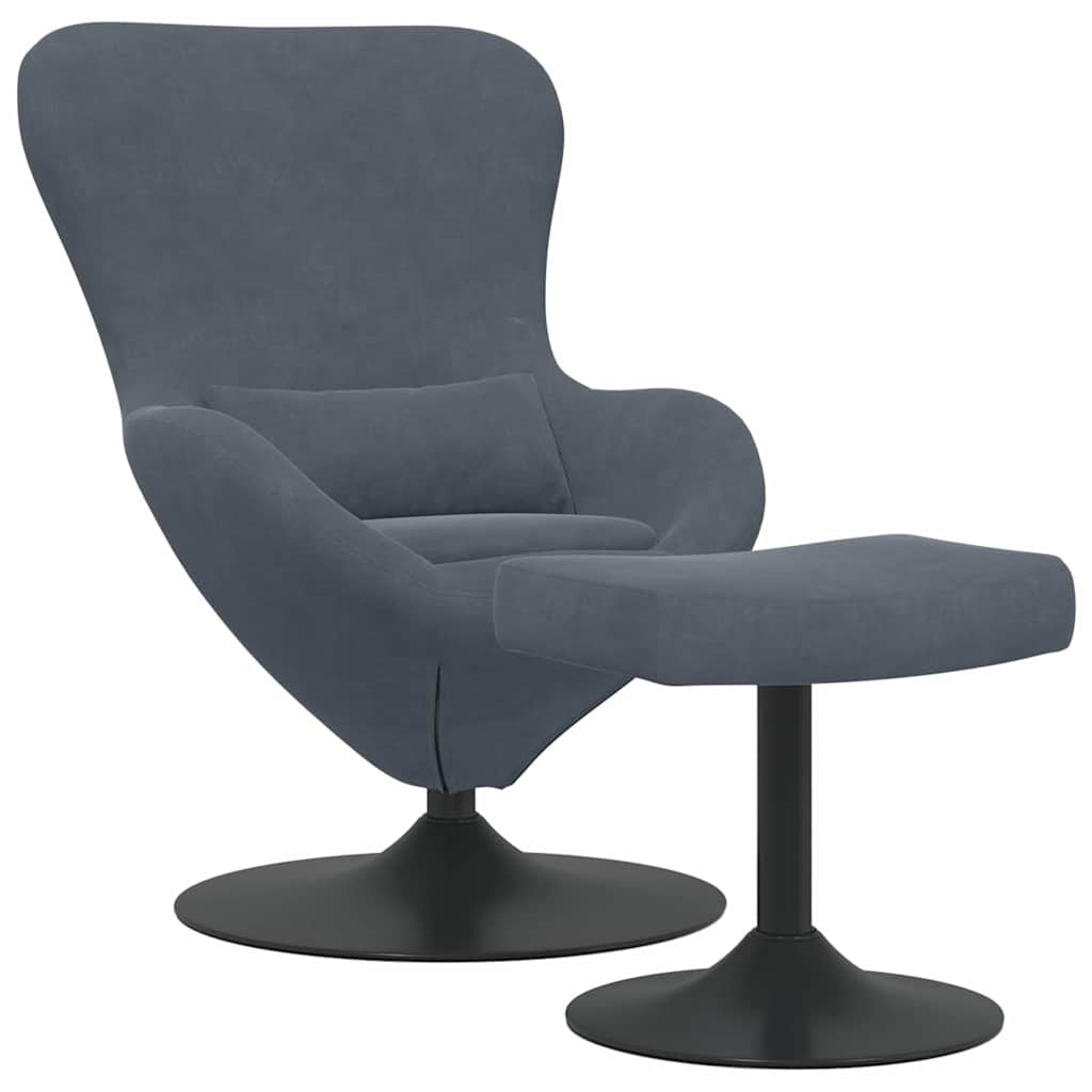 Chaise Œuf avec Pouf Gris foncé Velours - XIOS