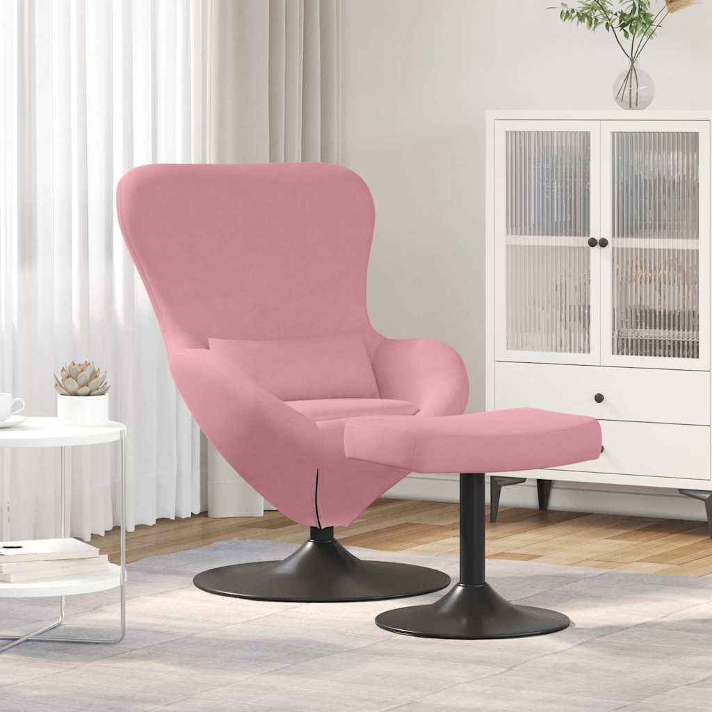Chaise Œuf avec Pouf Rose 63 x 73 x 90 cm Velours - XIOS