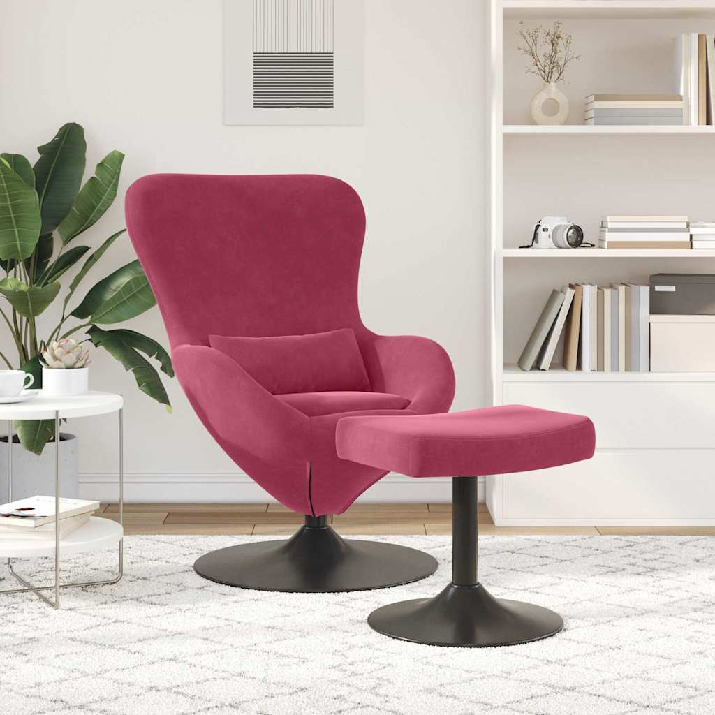 Chaise Œuf avec Pouf Bordeaux Velours - XIOS
