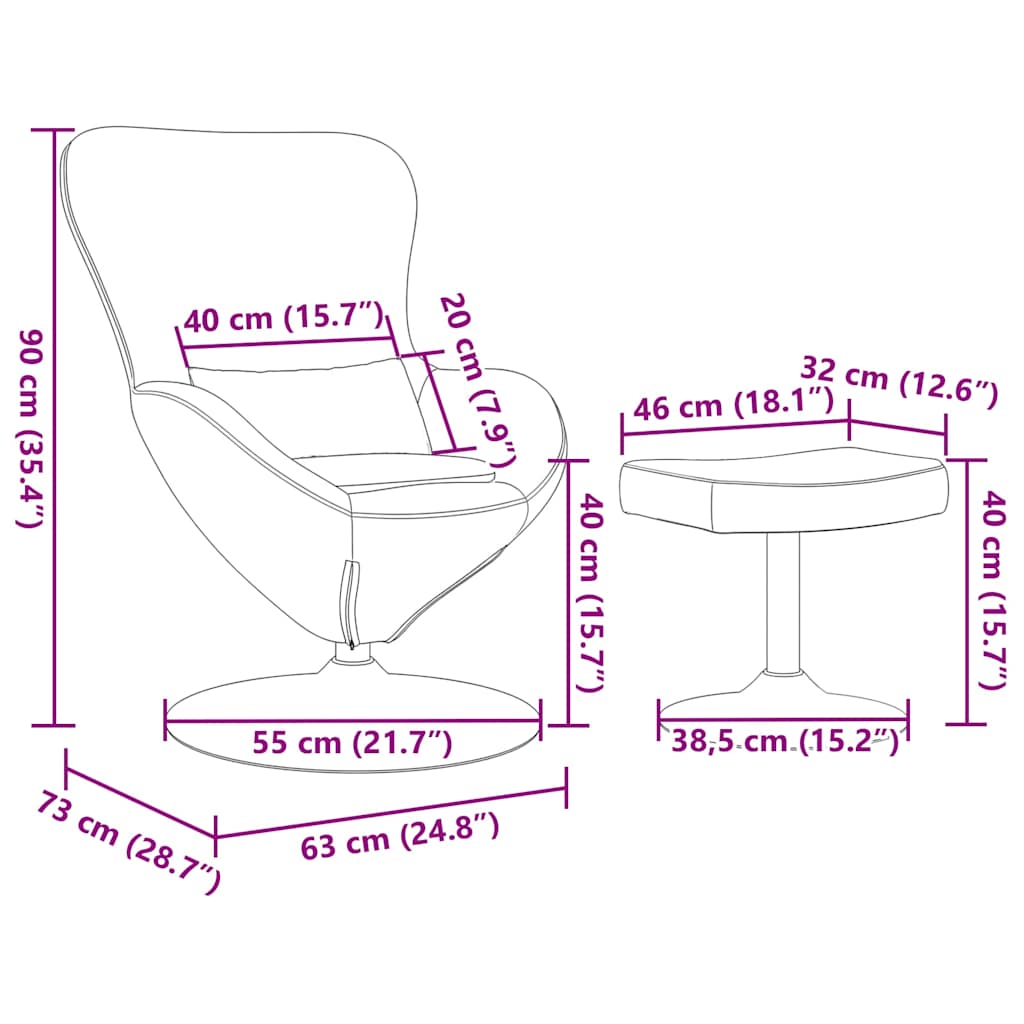 Chaise Œuf avec Pouf Bordeaux Velours - XIOS
