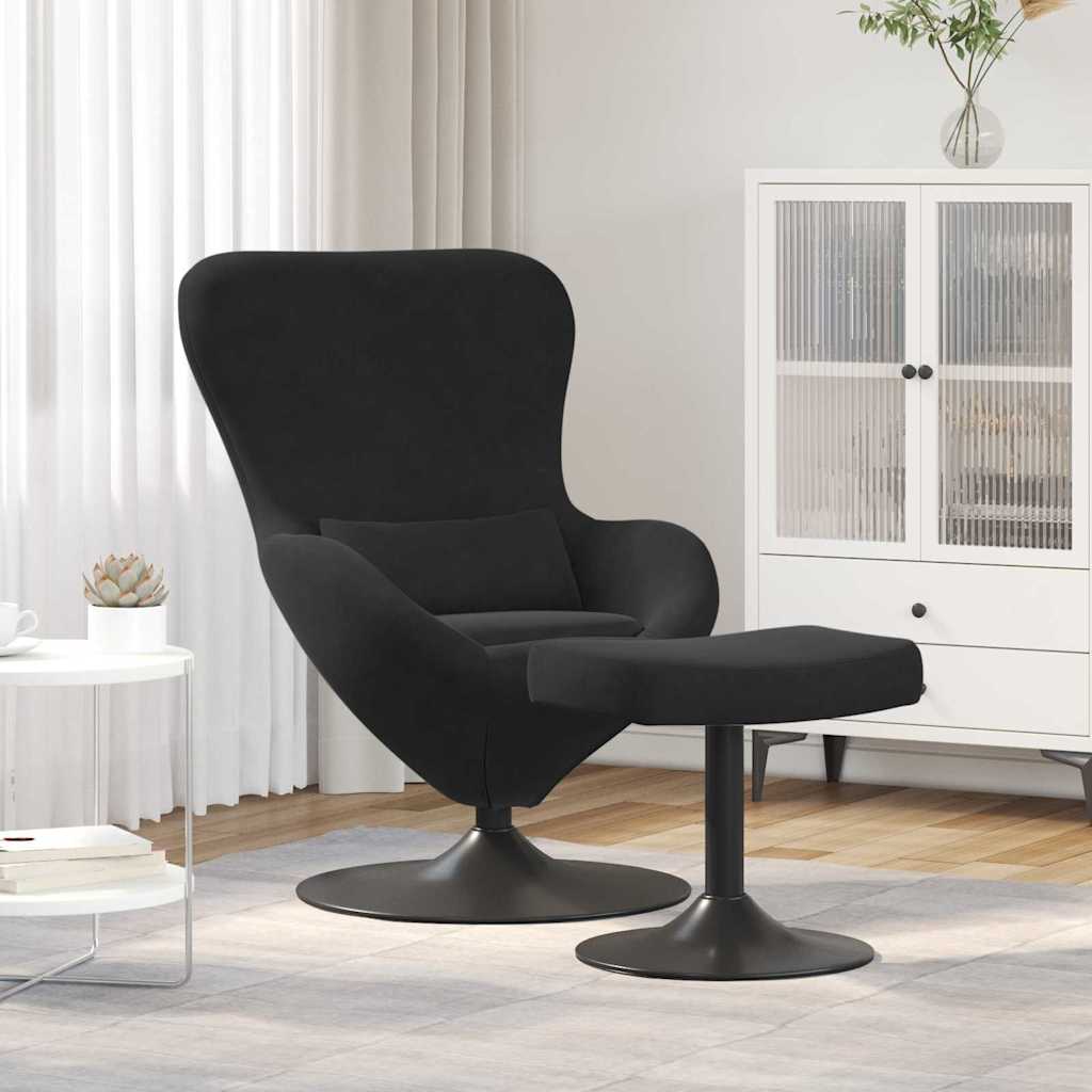 Chaise Œuf avec Pouf Noir Velours - XIOS