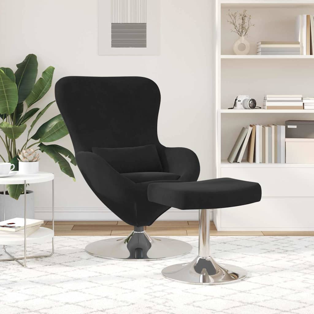 Chaise Œuf avec Pouf Noir 63 x 73 x 90 cm Velours - XIOS
