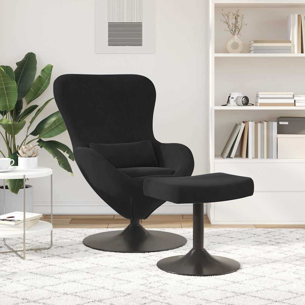 Chaise Œuf avec Pouf Noir Velours - XIOS