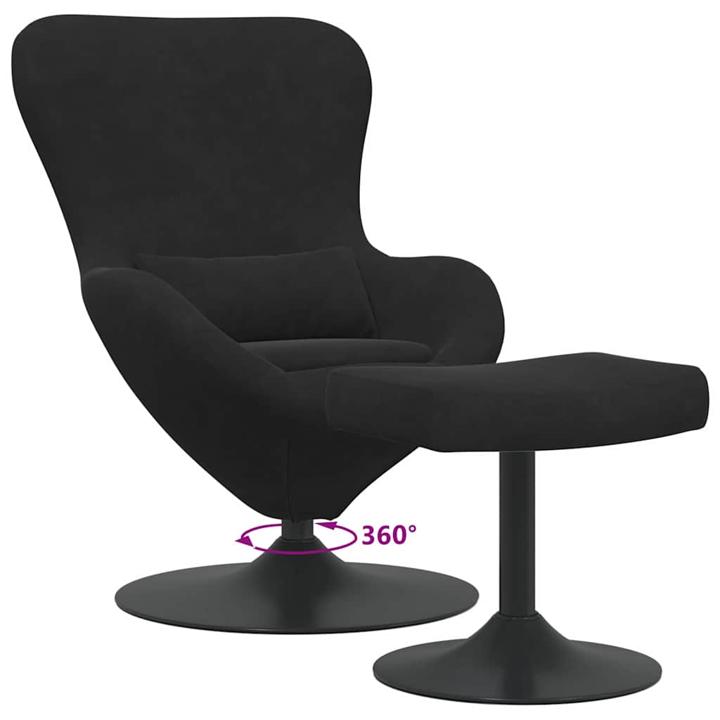 Chaise Œuf avec Pouf Noir Velours - XIOS