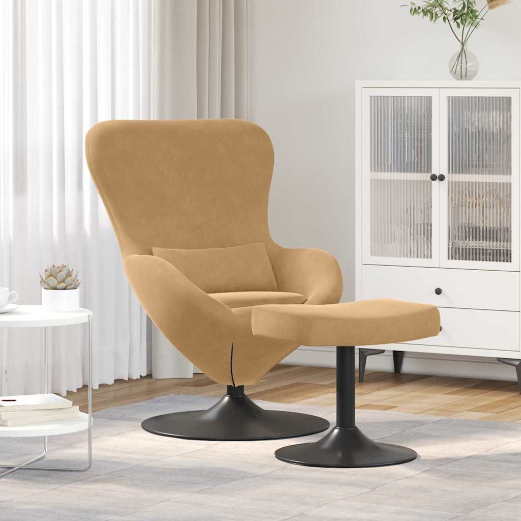 Chaise Œuf avec Pouf Marron Velours - XIOS