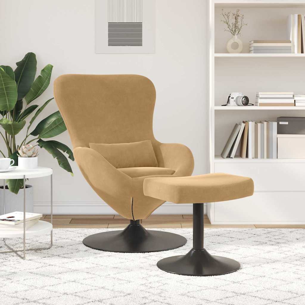 Chaise Œuf avec Pouf Marron Velours - XIOS
