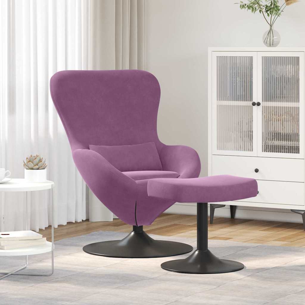 Chaise Œuf avec Pouf Violet Velours - XIOS