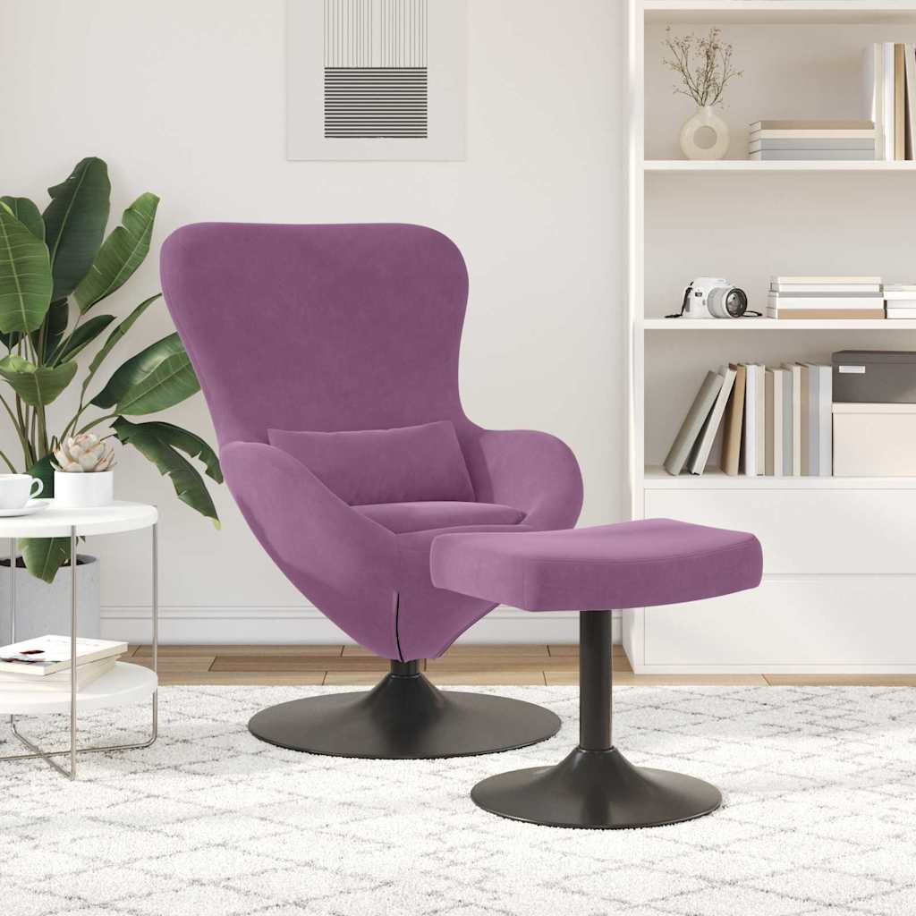 Chaise Œuf avec Pouf Violet Velours - XIOS