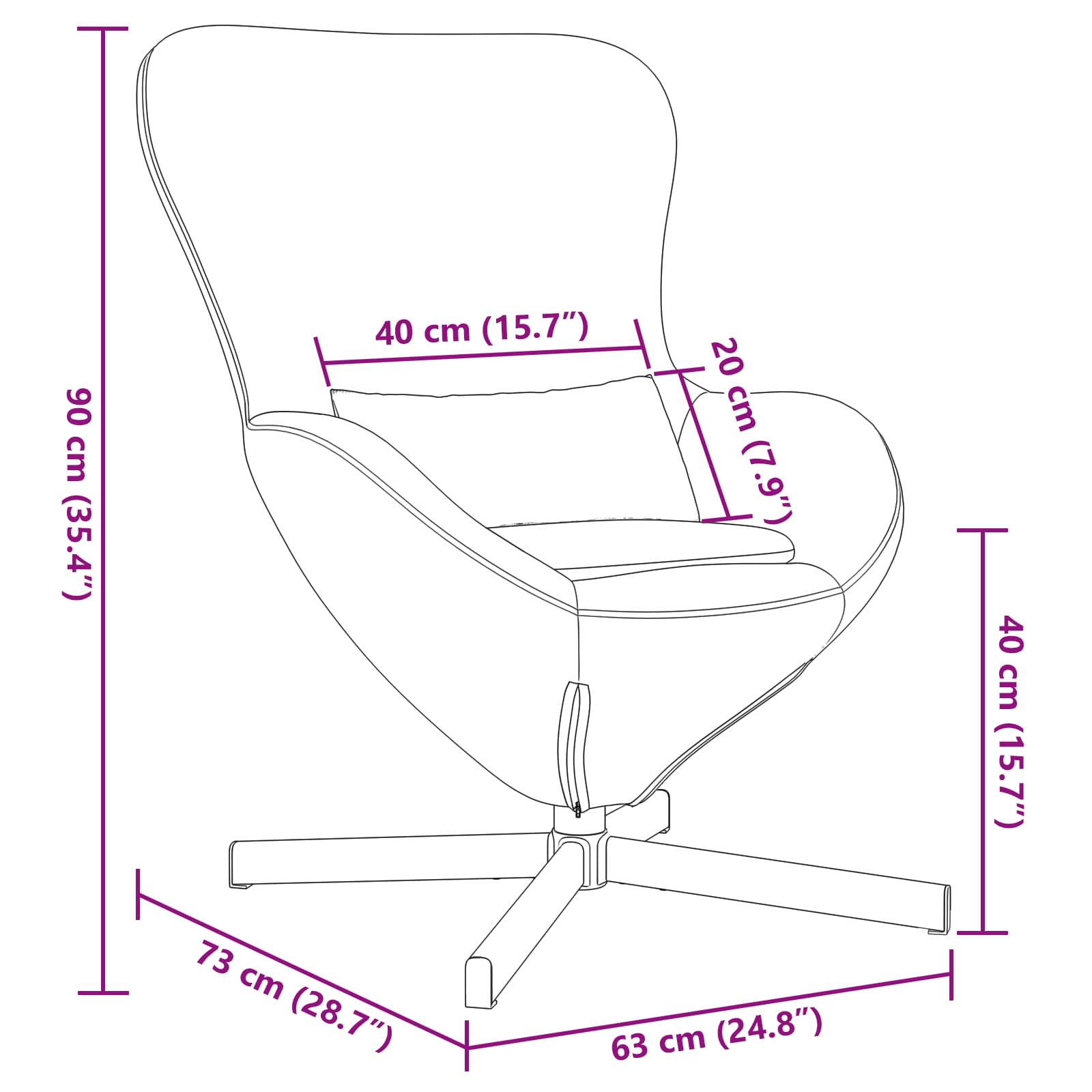Fauteuil œuf Noir 63 x 73 x 90 cm Velours - XIOS