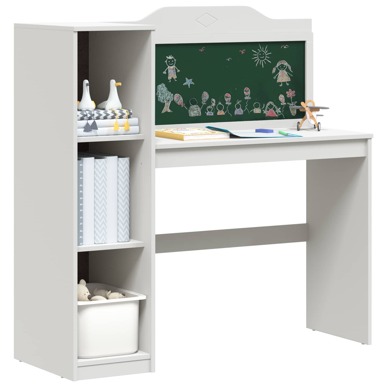 Bureau avec rangement ouvert et tableau noir ROROS Blanc - XIOS