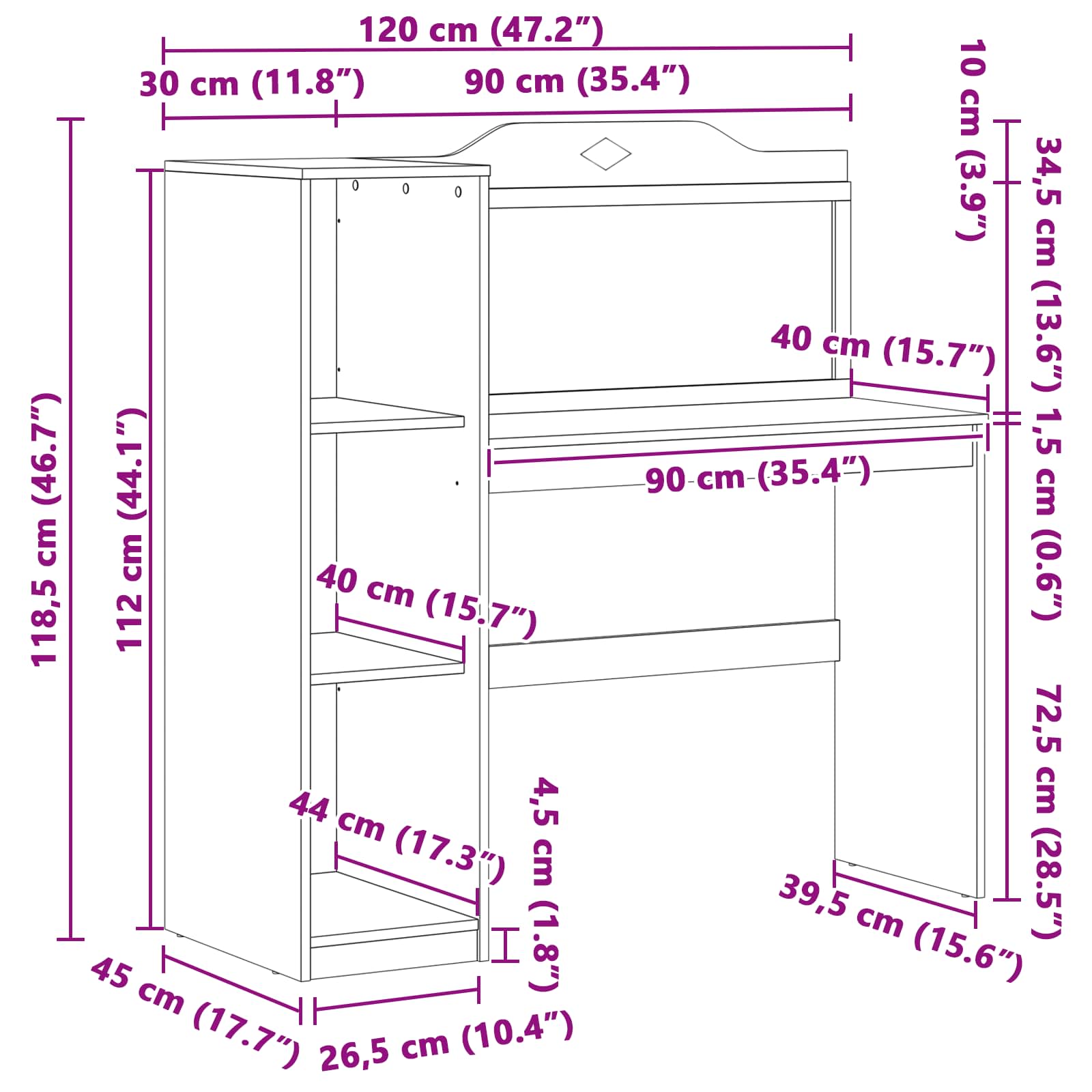 Bureau avec rangement ouvert et tableau noir avec étagère ROROS - XIOS