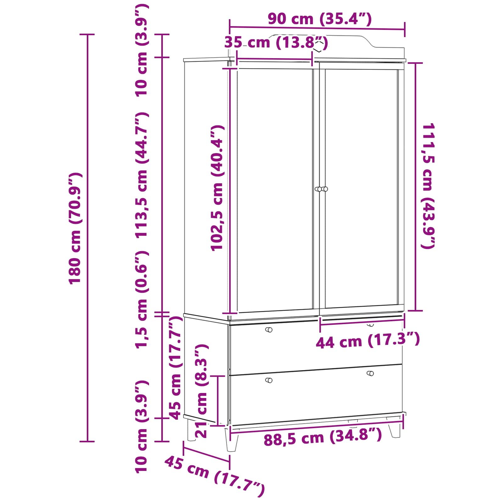 Armoire Tableau Noir avec tiroir ROROS Blanc 90 x 45 x 180 cm - XIOS