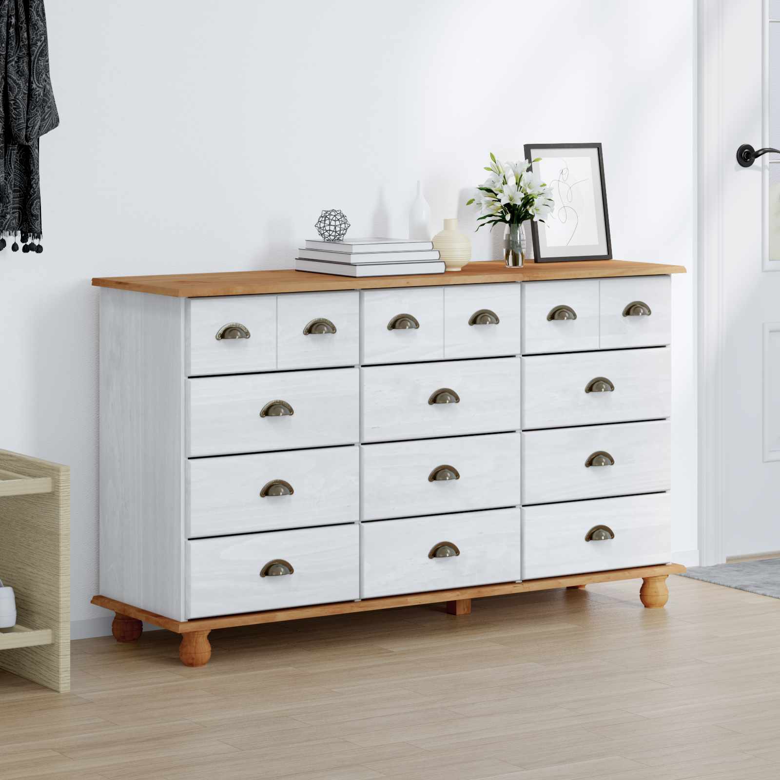 Commode ASKIM Blanc 79 x 40 x 133,5 cm Bois de pin massif