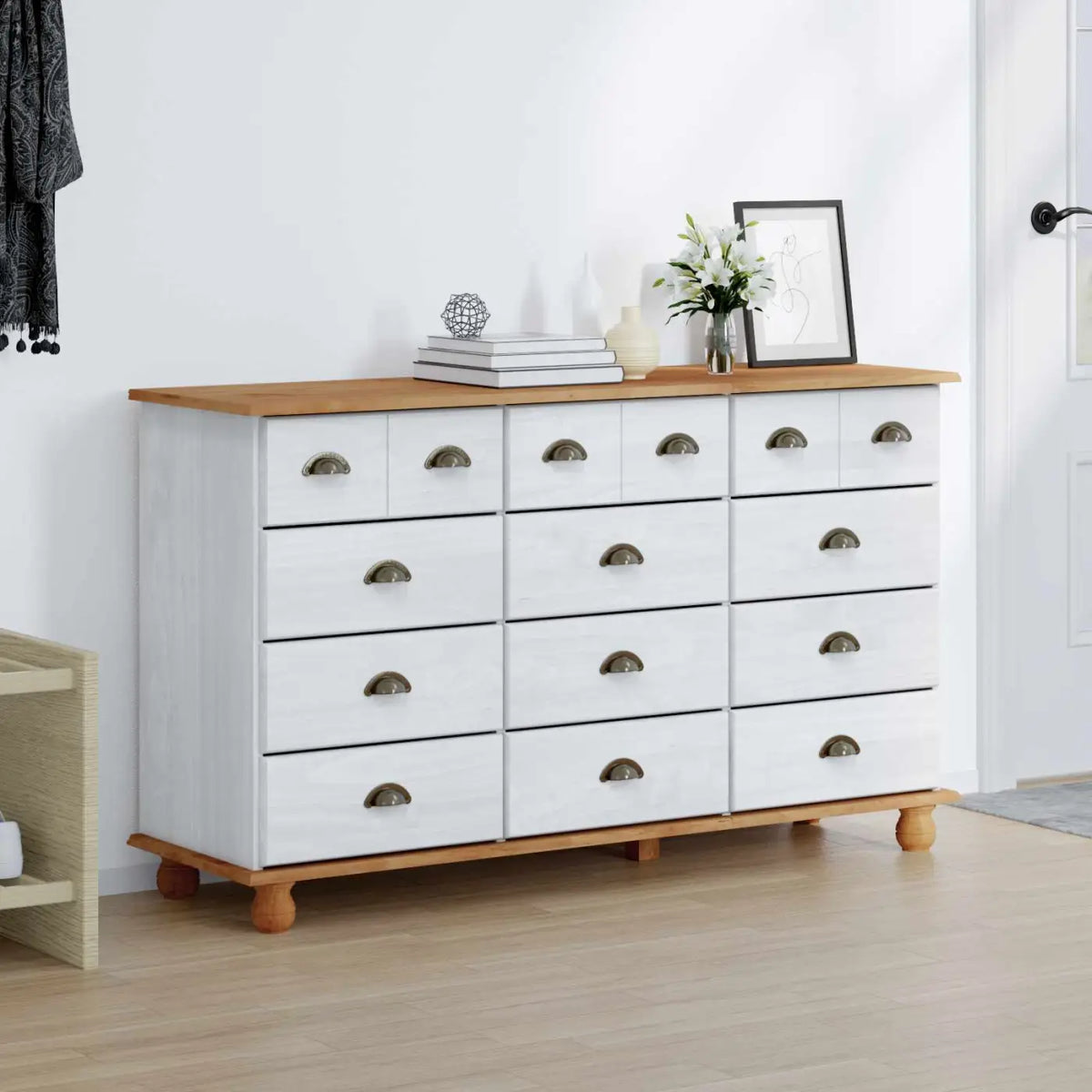 Commode ASKIM Blanc 79 x 40 x 133,5 cm Bois de pin massif - XIOS