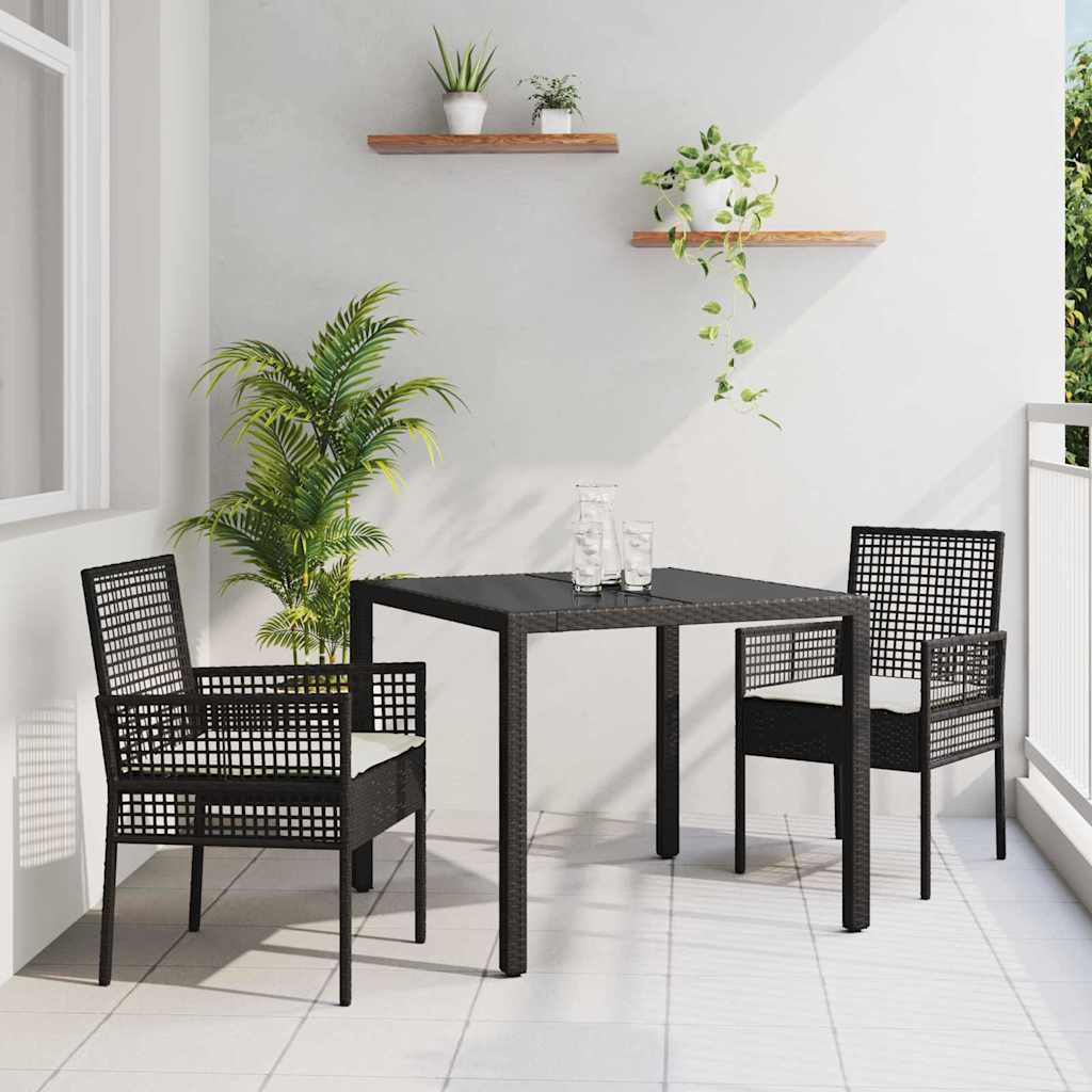 Ensemble de salle à manger pour jardin 3 pcs Noir polyrotin