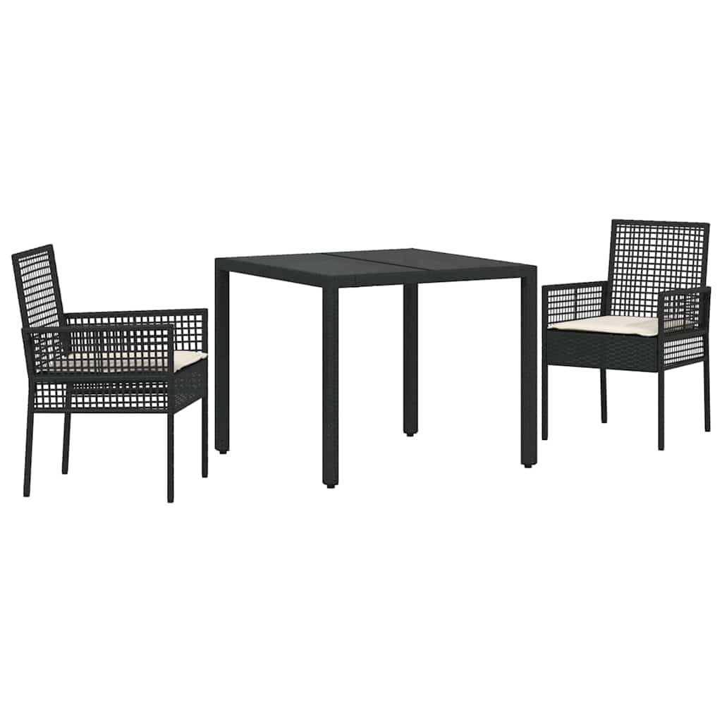 Ensemble de salle à manger pour jardin 3 pcs Noir polyrotin
