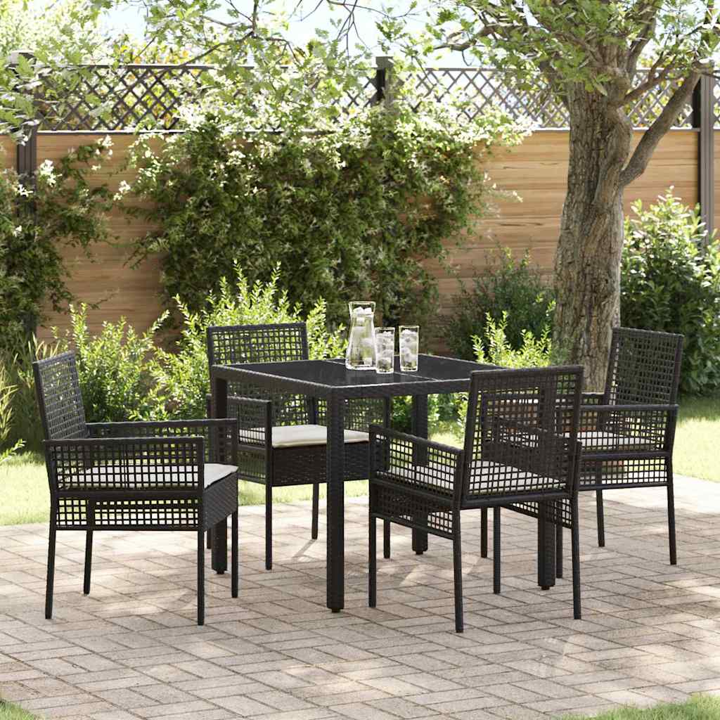 Ensemble de salle à manger pour jardin 5 pc Noir polyrotin