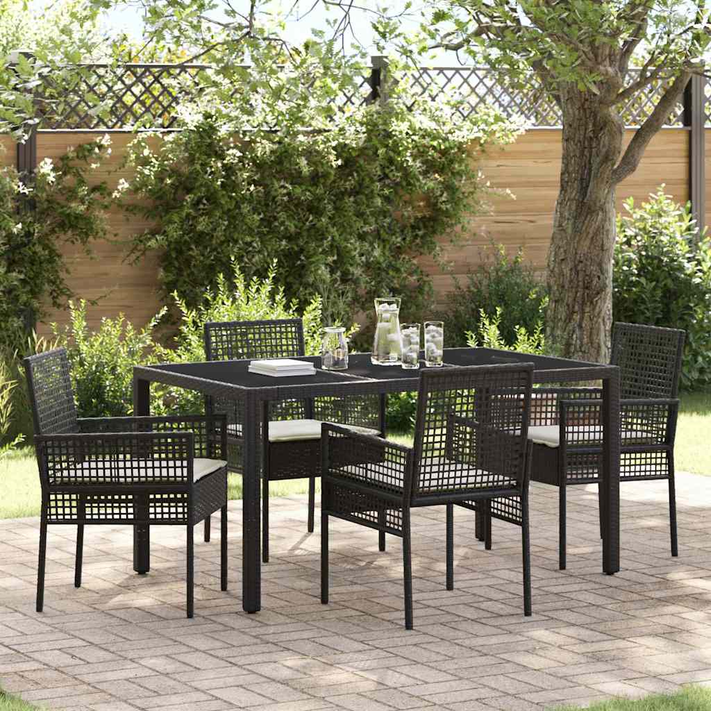 Ensemble de salle à manger pour jardin 5 pc Noir polyrotin