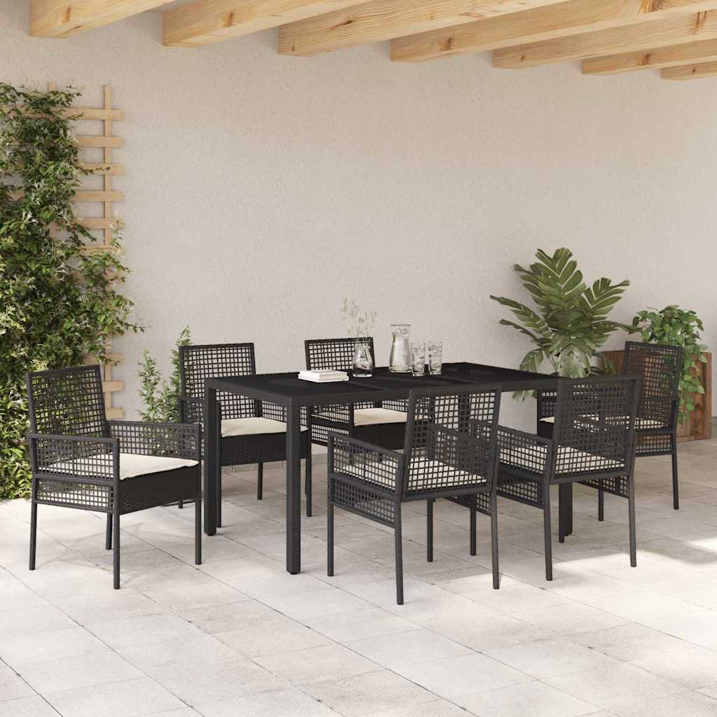 Ensemble de salle à manger pour jardin 7 pcs Noir polyrotin
