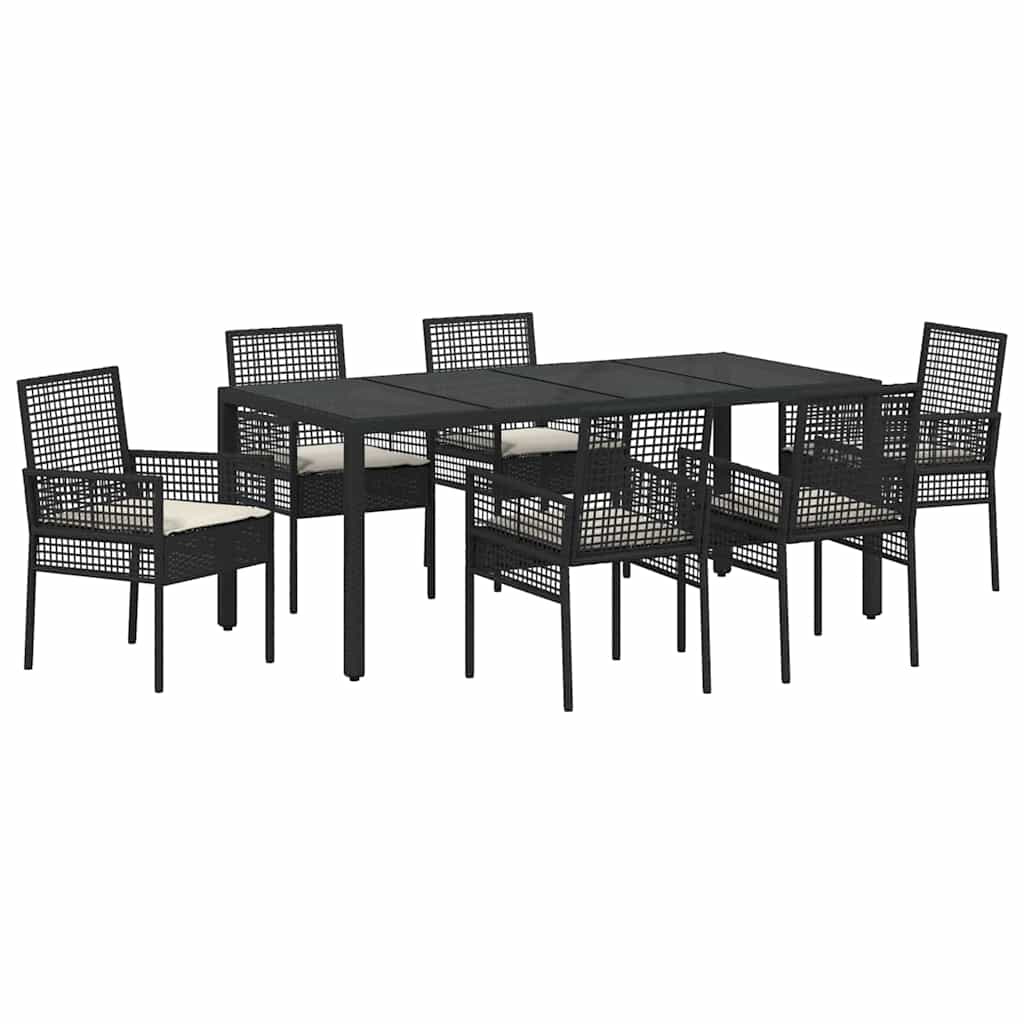 Ensemble de salle à manger pour jardin 7 pcs Noir polyrotin