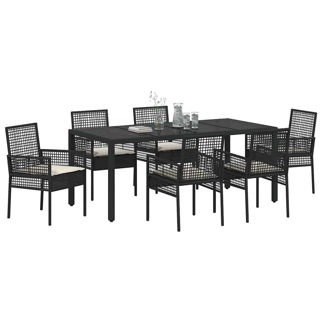Ensemble de salle à manger pour jardin 7 pcs Noir polyrotin