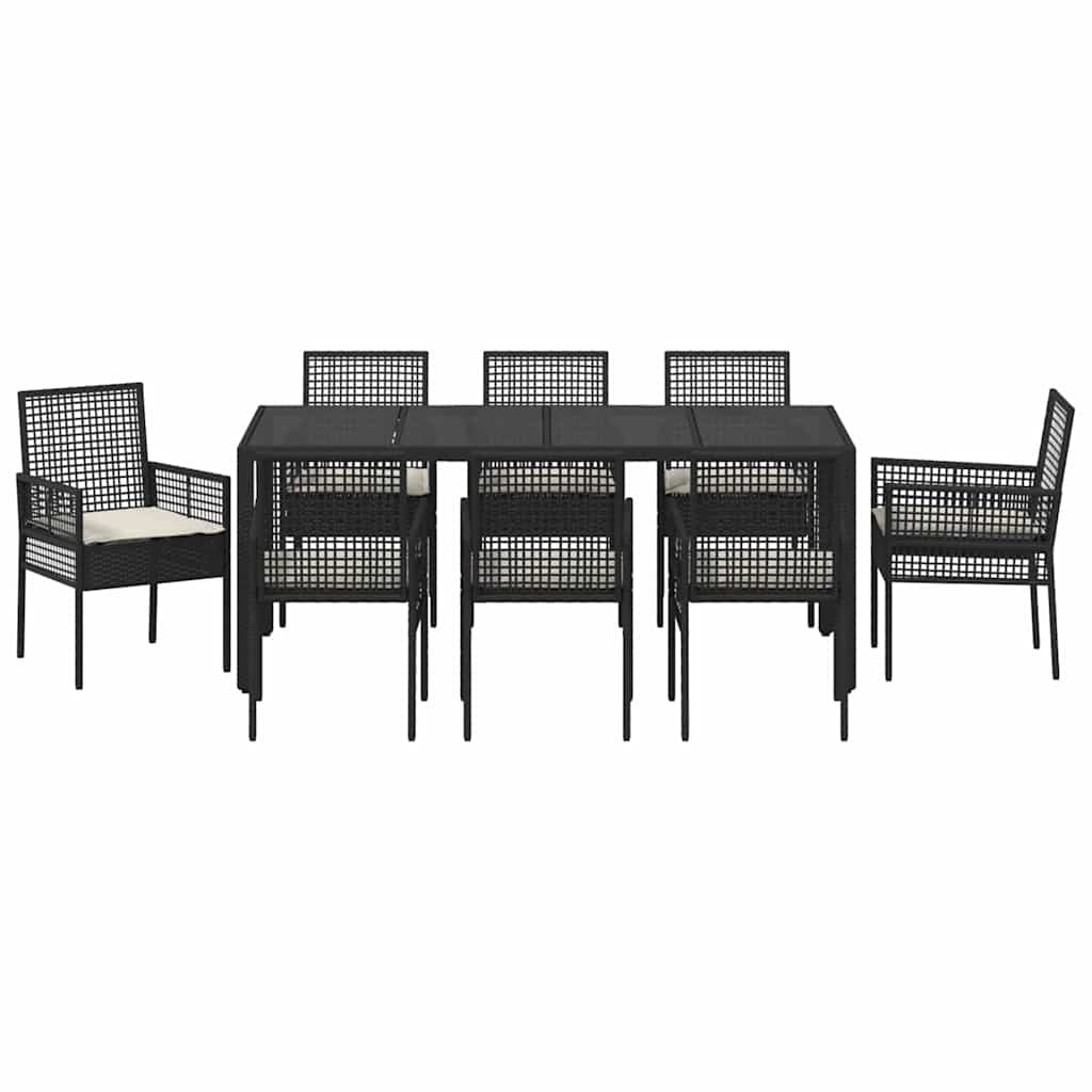 Ensemble de salle à manger pour jardin 9 pcs Noir polyrotin