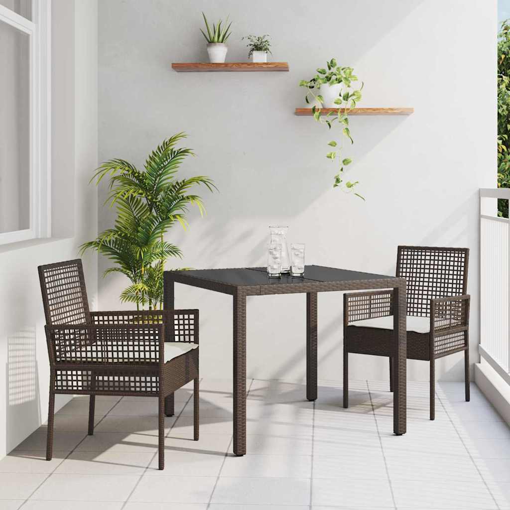 Ensemble de salle à manger pour jardin 3 pc Marron polyrotin