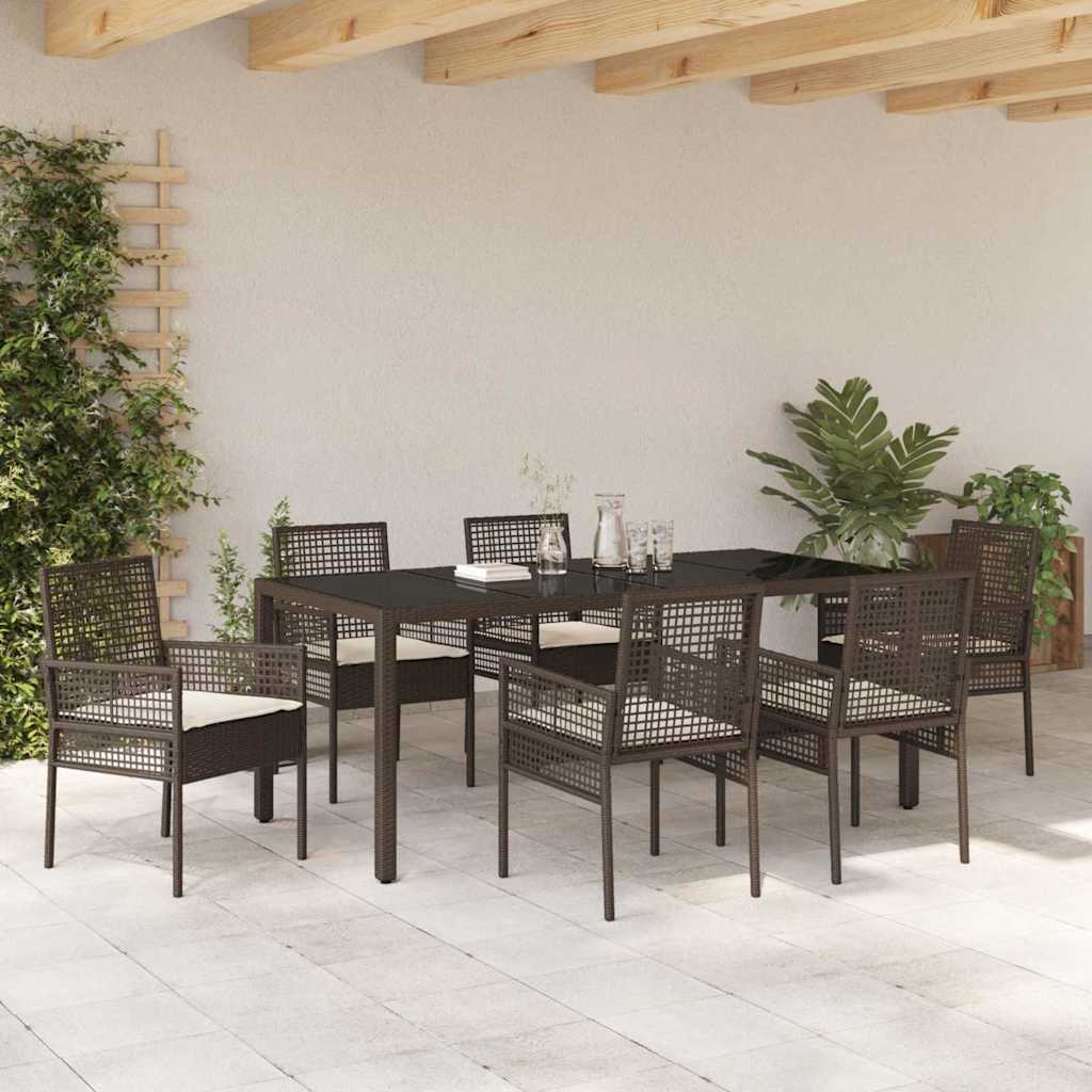 Ensemble de salle à manger pour jardin 7 pcs Marron polyrotin