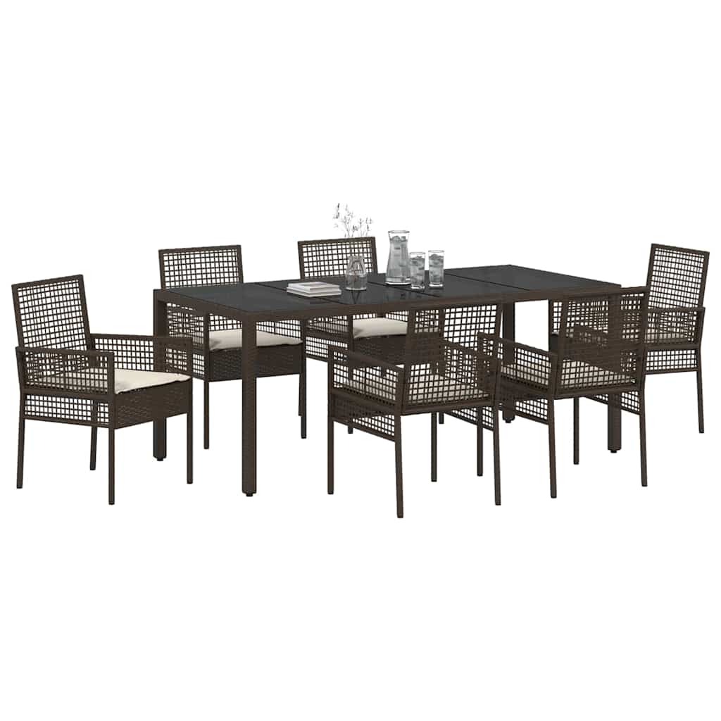 Ensemble de salle à manger pour jardin 7 pcs Marron polyrotin