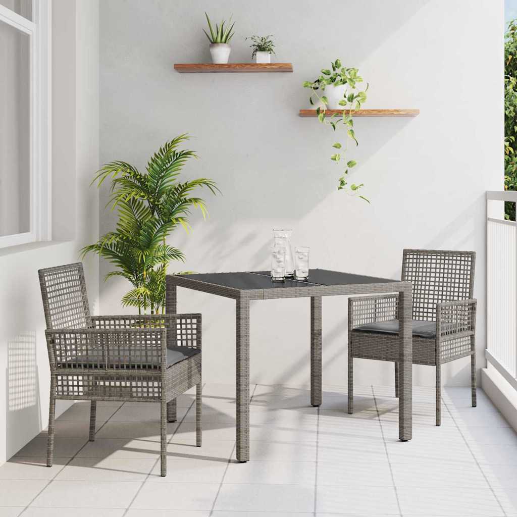 Ensemble de salle à manger pour jardin 3 pc Gris polyrotin