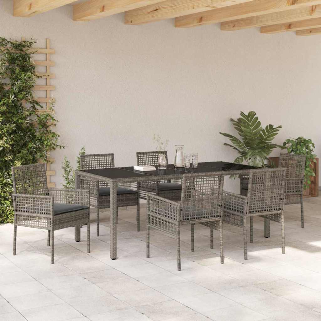 Ensemble de salle à manger pour jardin 7 pcs Gris polyrotin