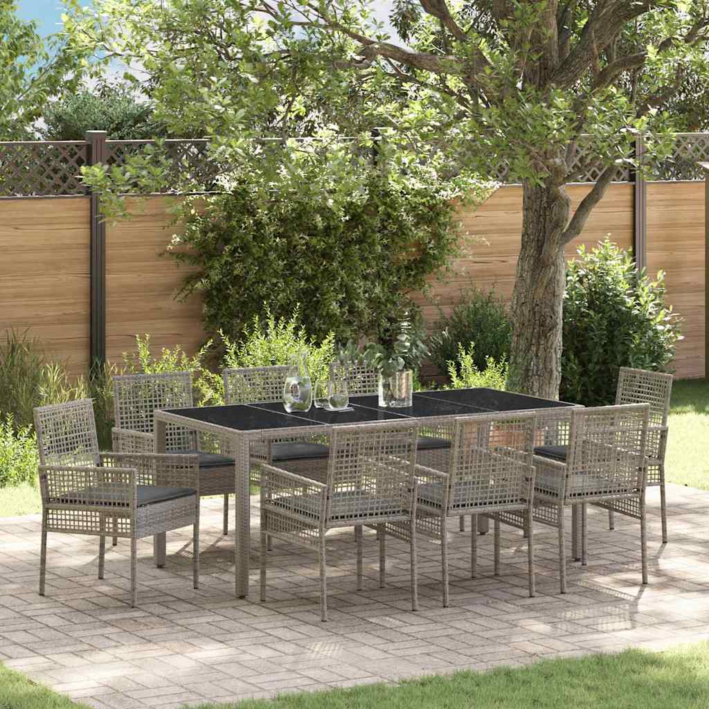 Ensemble de salle à manger pour jardin 9 pcs Gris polyrotin