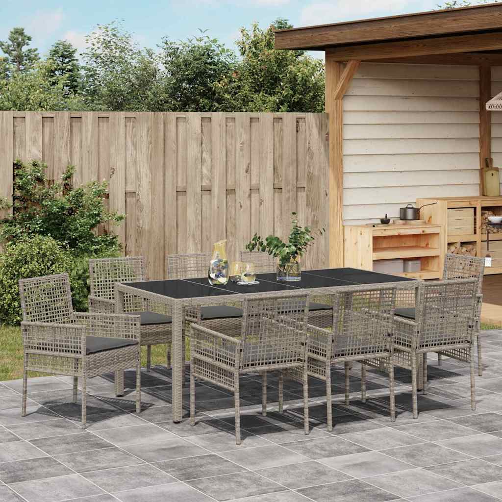 Ensemble de salle à manger pour jardin 9 pcs Gris polyrotin
