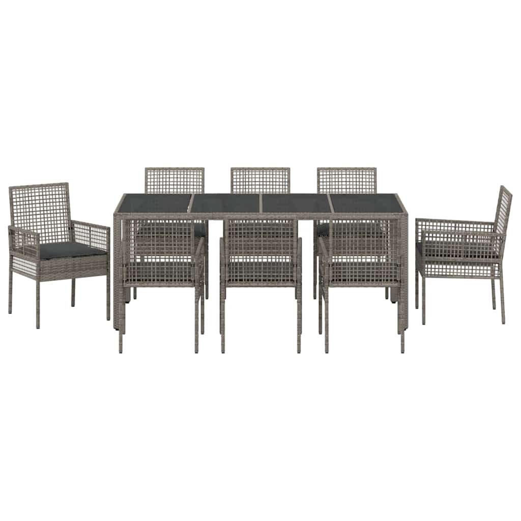 Ensemble de salle à manger pour jardin 9 pcs Gris polyrotin