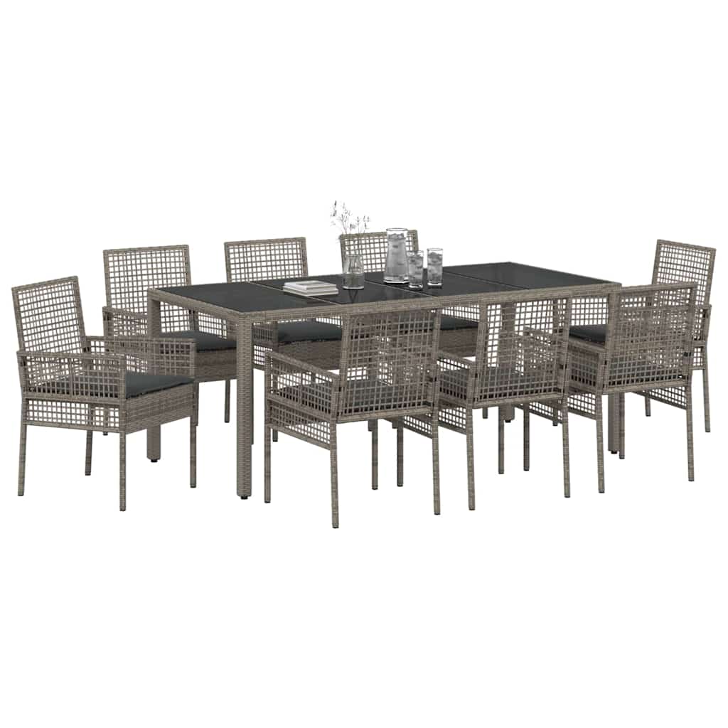 Ensemble de salle à manger pour jardin 9 pcs Gris polyrotin